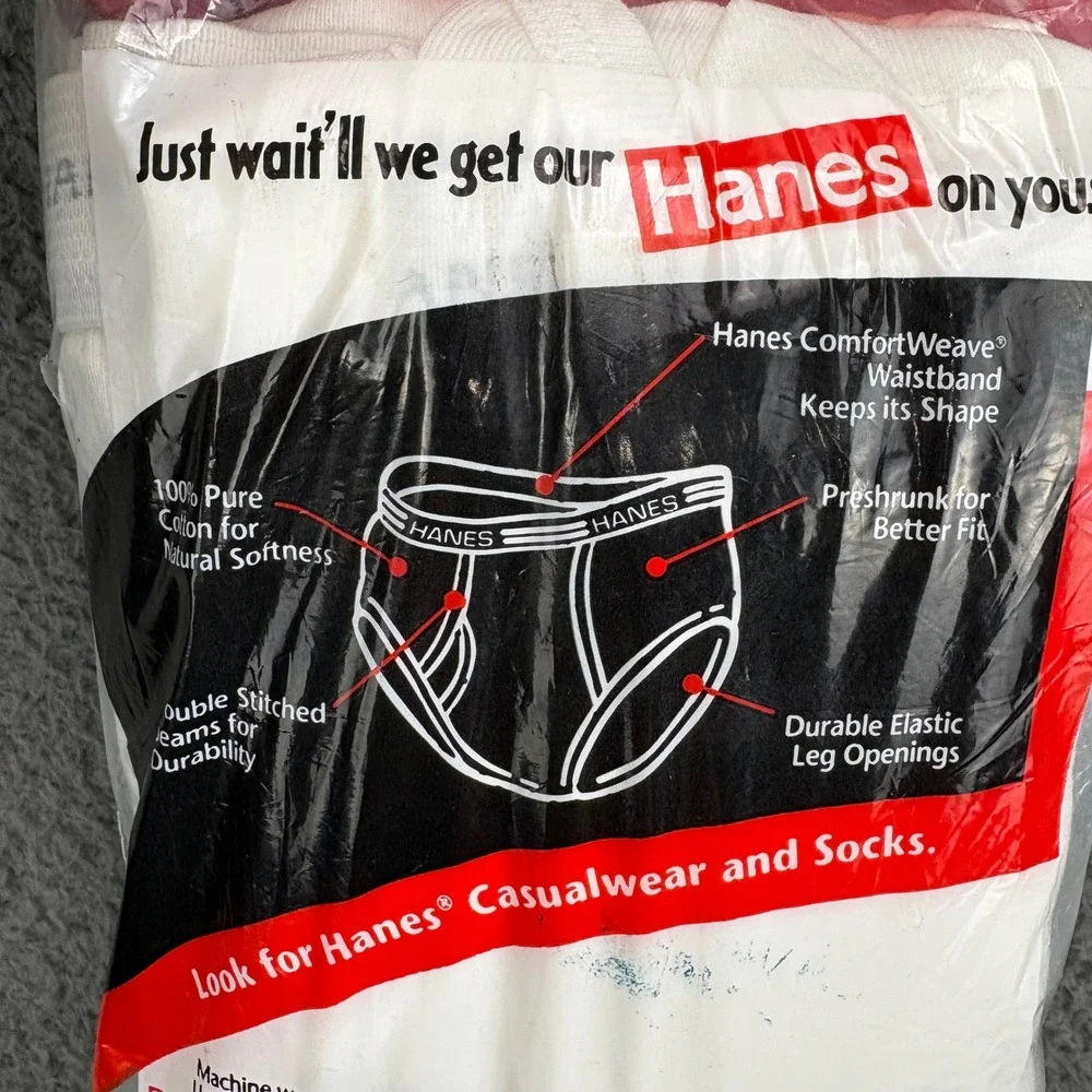 Vintage 1997 Hanes Mens Briefs 6 Pack White 100% Cotton Made in USA Size‎ 36 NEW